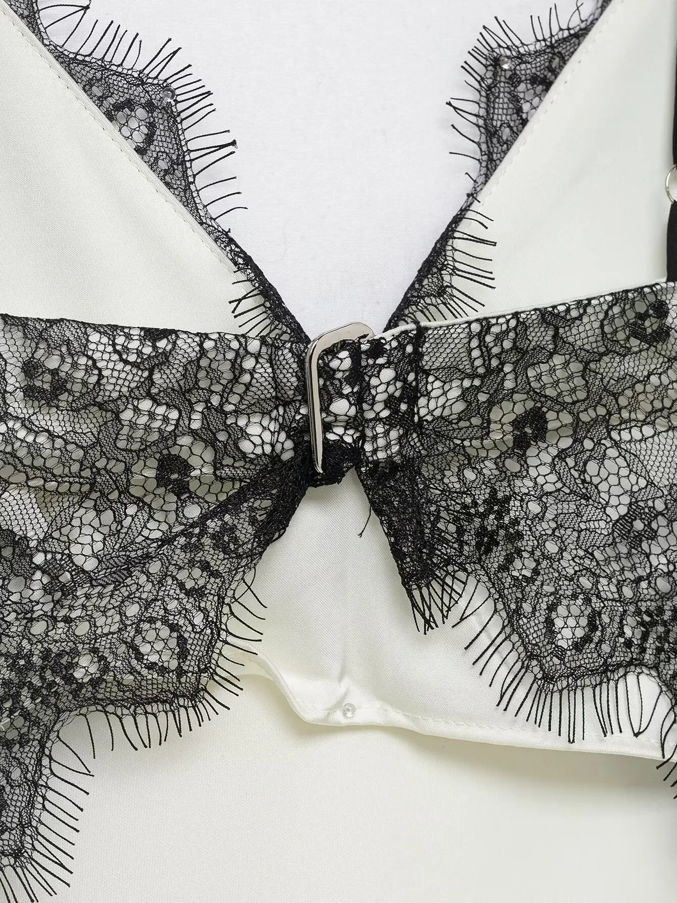 Women's Ivory Satin Cami Dress Spaghetti Straps V-Neck Contrast Black Lace Midi Dresses Sexy Hollow Back Elegant Dress 2026