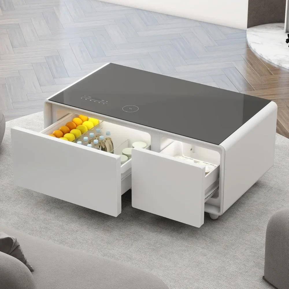 

Modern Smart Coffee Table With Built-in Fridge Wireless Charging Module,Mechanical Temperature Control|