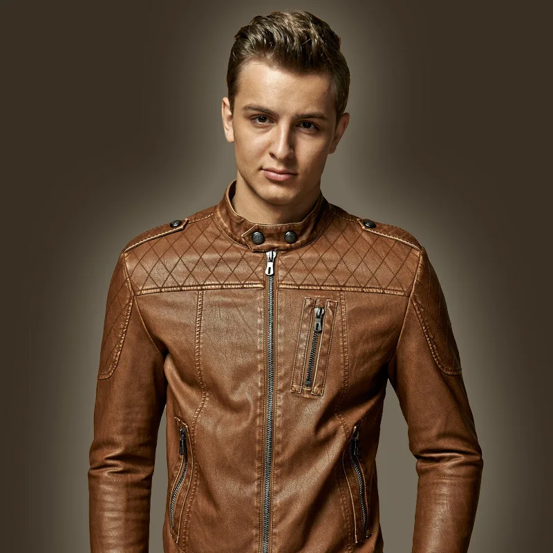 

Новинка осени/зимы 2025 года, молодежная модная мужская кожаная куртка, мотоциклетная кожаная куртка, куртка из искусственной кожи с бархатным воротником-стойкой