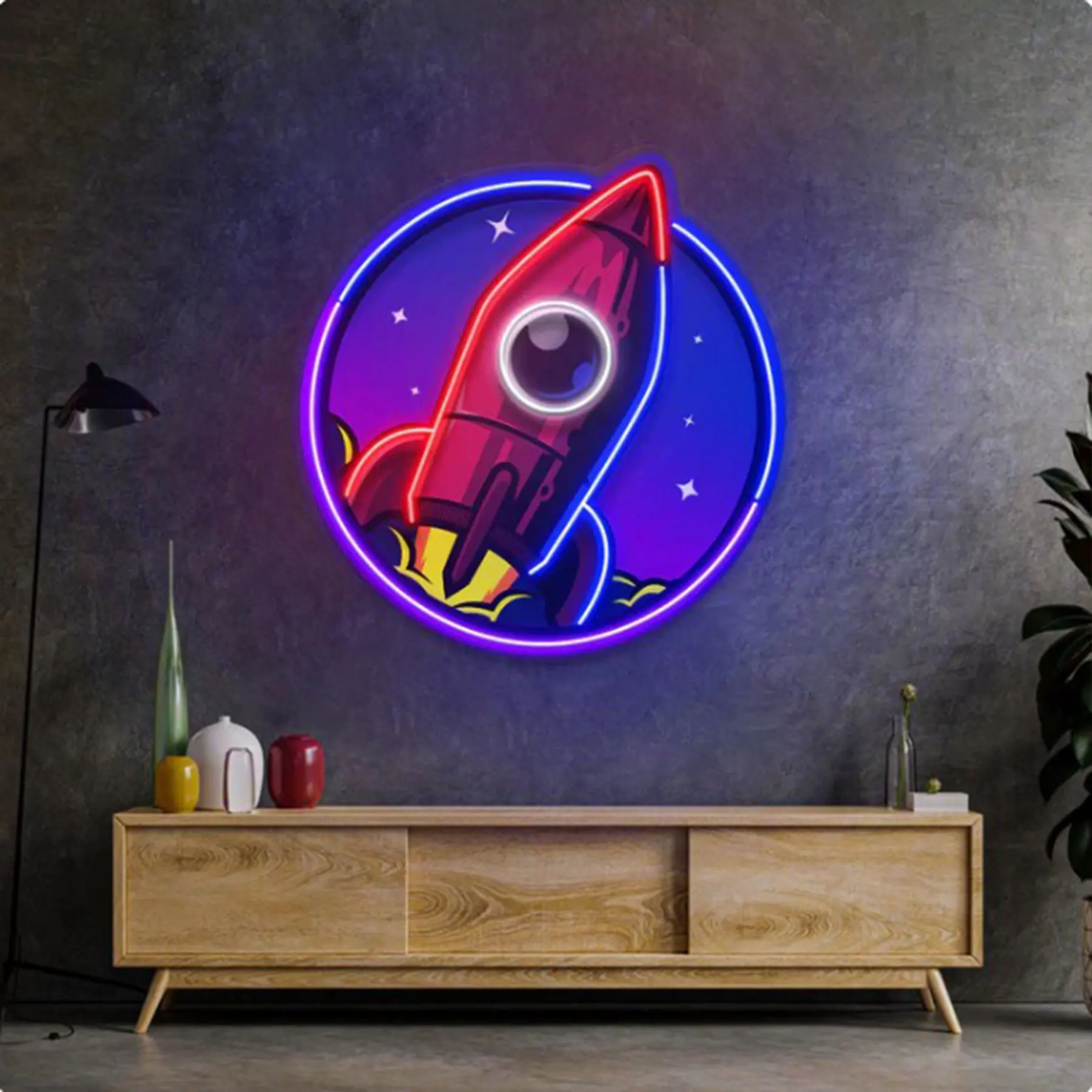 Rocket Neon Sign Wall Art Decor Bedroom Space Room Sign Custom Kids Birthday Gift Nursery Game Room Sign