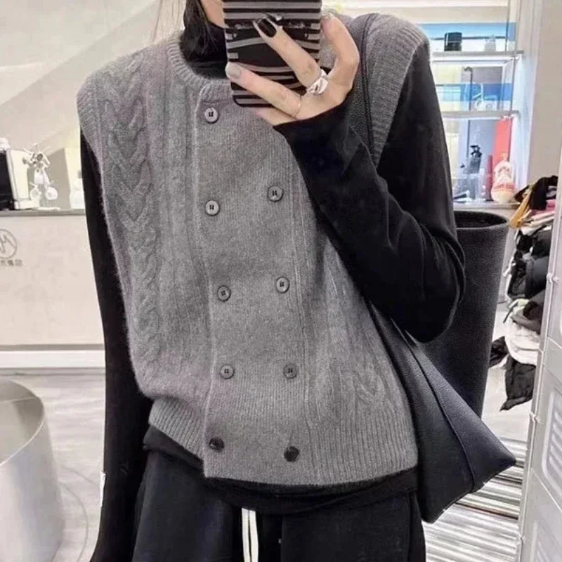 High-Grade Twist Sweater Vest Cardigan Women Autumn and Winter French Stacked Knit Vest Sleeveless Waistcoat Top Thickened