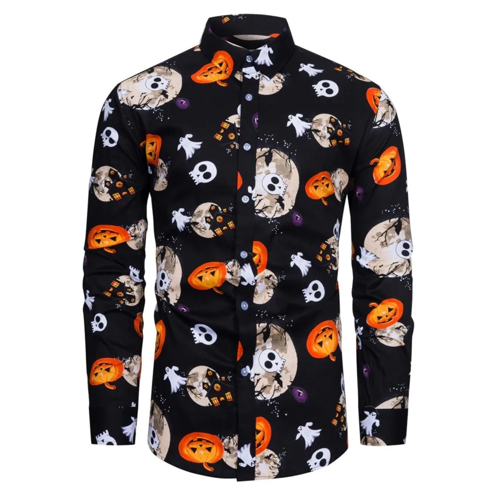 

Halloween Long Sleeve Shirts Men's Pumpkin Head Printed Shirt Trend Party Clothing 2023 New Men's Street Leisure Long Sleeve Top