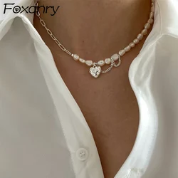 Foxanry Love Heart Pendant Pearl Necklaces For Women Girls Elegant Sweet Creative Clavicle Chain Wedding Bride Jewelry Gifts