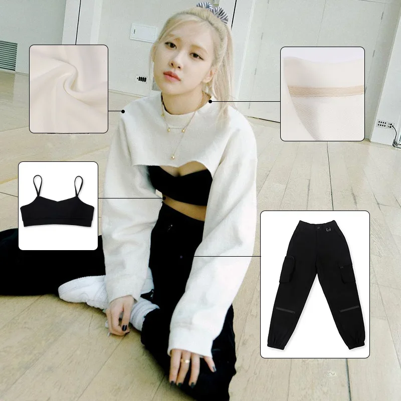 Kpop Korean Singer Concert Jazz Dance White Short Hoodies Crop Top Hip-Hop Pants Stage Performance Costume Women Festival Outfit