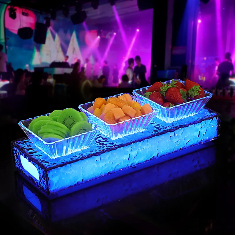 Acrylic Ice Fruit Plate KTV Special Ice Glow Stand For Dishes Four Six Dried Fruit Plate Bar Led Snack Plate