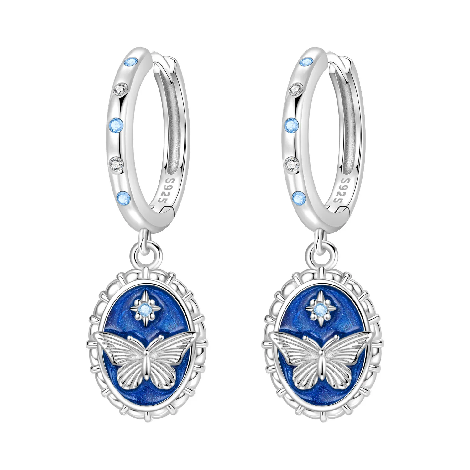 Hapilife 925 Sterling Silver Retro Oil Painting Butterfly Drop Earrings Women Party Original Jewelry Anniversary Gifts