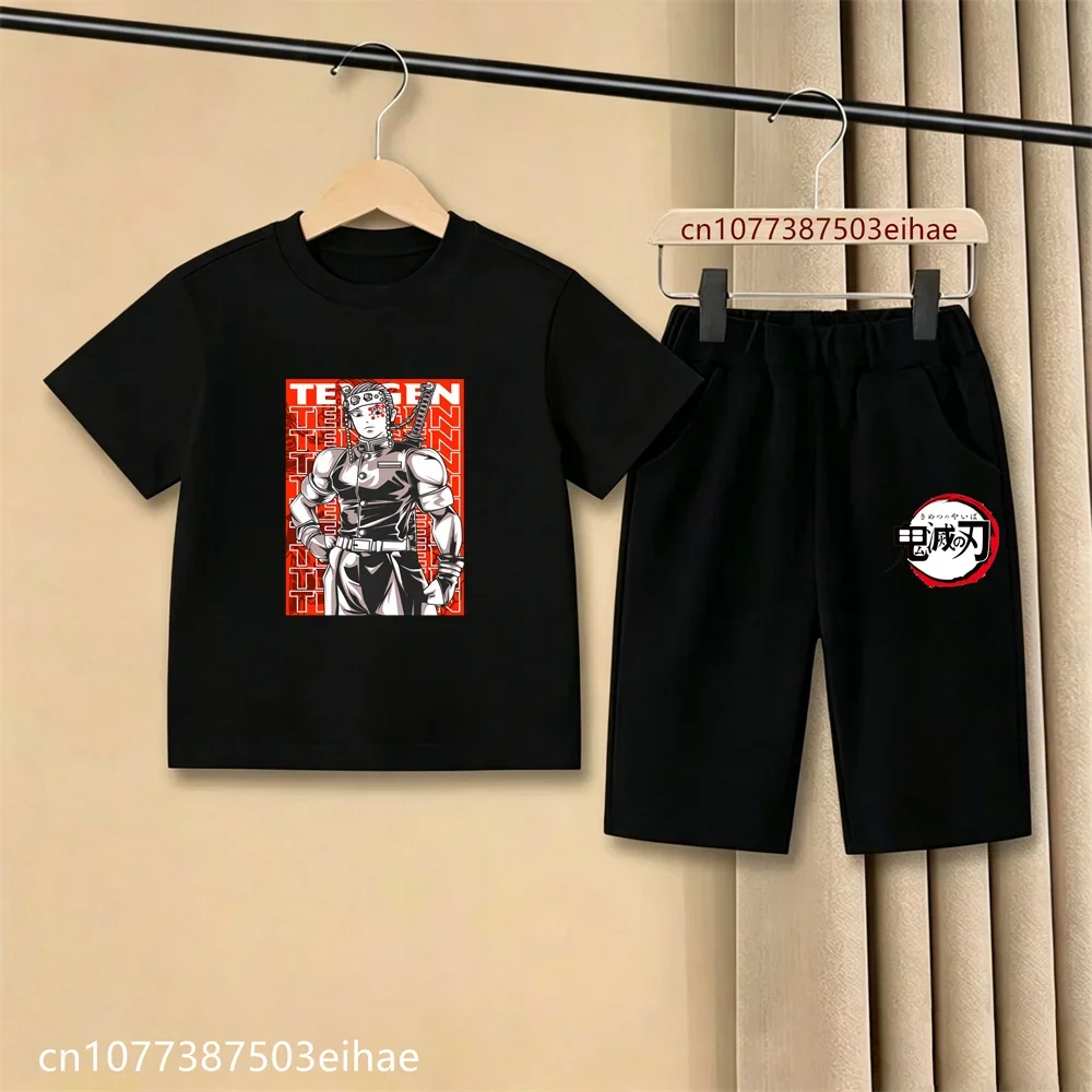 Kids Unisex Demon Slayer Ghost Blade T-Shirt And Casual Shorts Set Anime Comic Print Summer Loose Comfortable Outdoor Clothes
