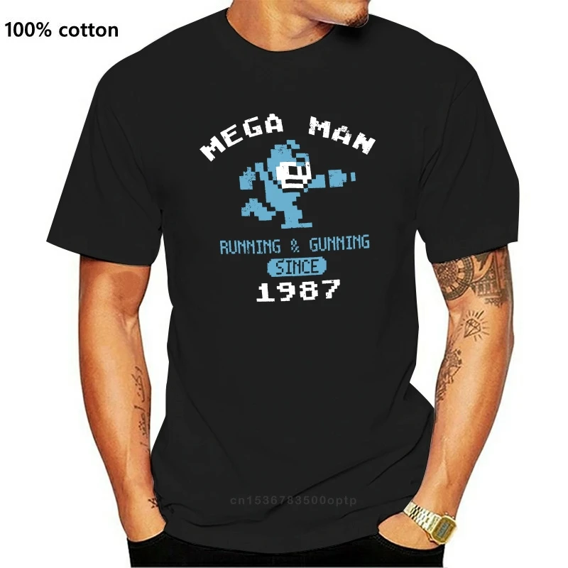 Mega Man Mens T-Shirt - Megaman Running and Gunning Since 1987 Image Cartoon t shirt men Unisex New Fashion tshirt