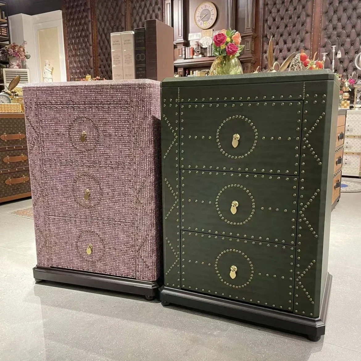 Американский ретро-модный обеденный боковой шкаф из цельного дерева, бытовой шкаф с тремя ведрами, длина, ширина и высота 68x48x102 см