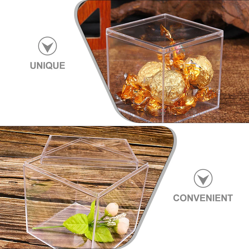 10pcs 6.5x6.5cm 10x10cm Acrylic Candy Box Goodie Bags Clear Chocolate Plastic Wedding Party Favor Packing Box Container