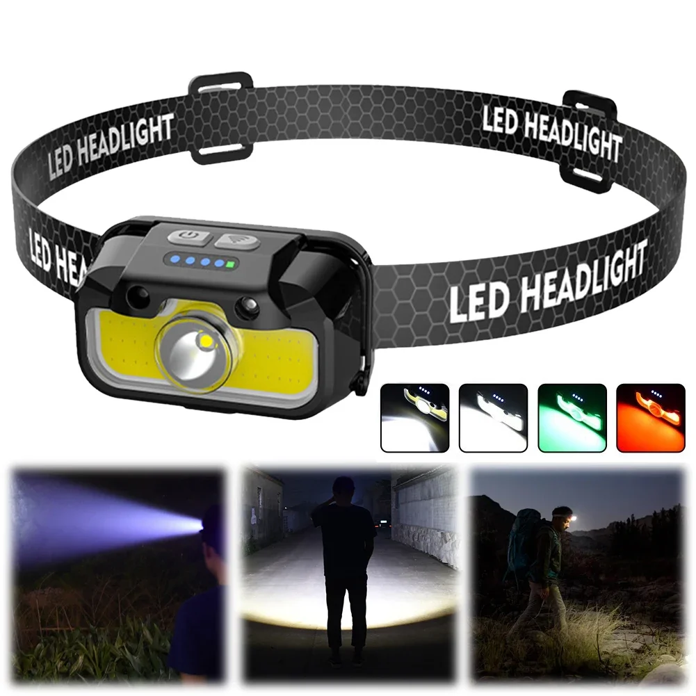 

LED Motion Sensor Headlight USB Rechargeable Bright Head Lamp Power Display High Brightness Flashlight for Outdoor Camp HikeFish