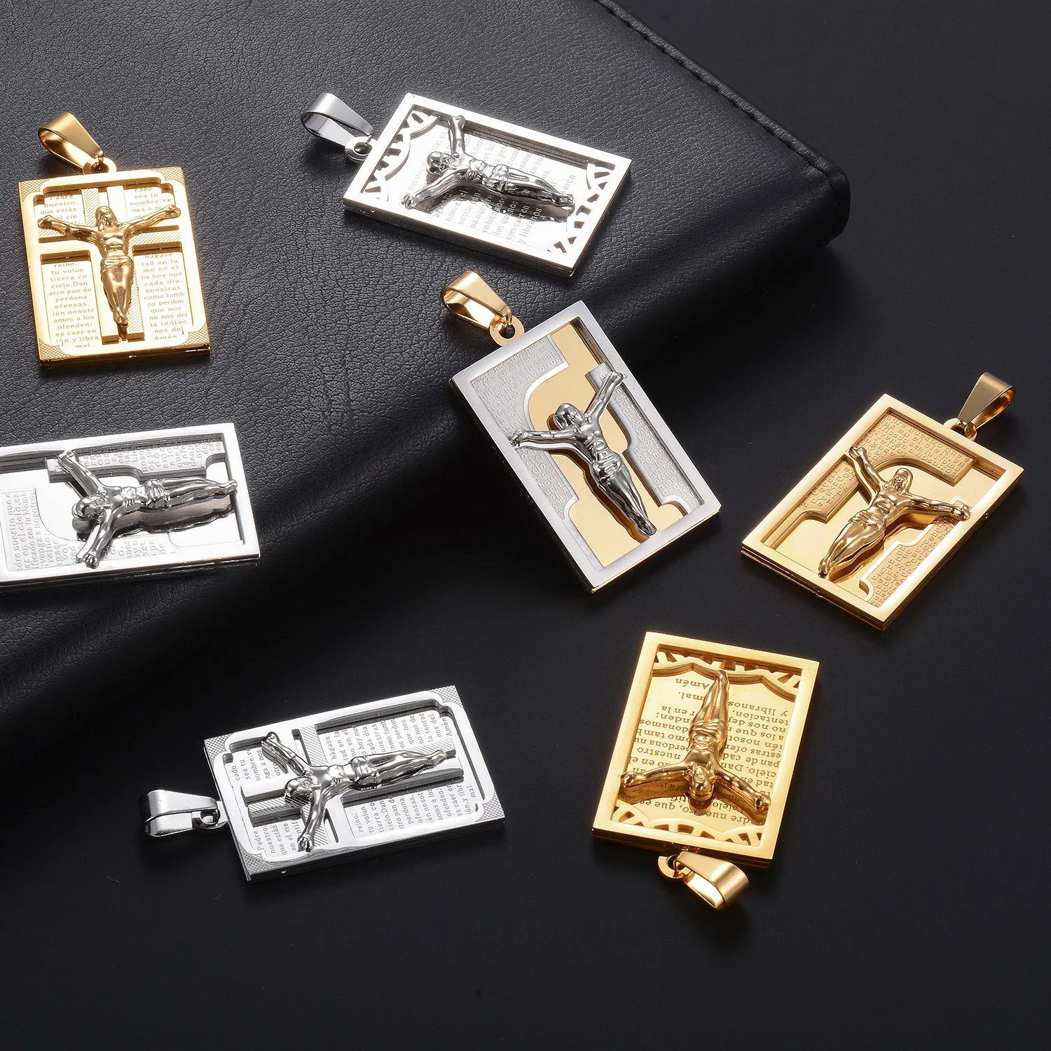 Jesus-Anhänger, Vintage-Kruzifix, katholischer Anhänger für Herren, Edelstahl, religiöses Symbol, hochwertiger Schmuck für Männer und Frauen. – Detail 1
