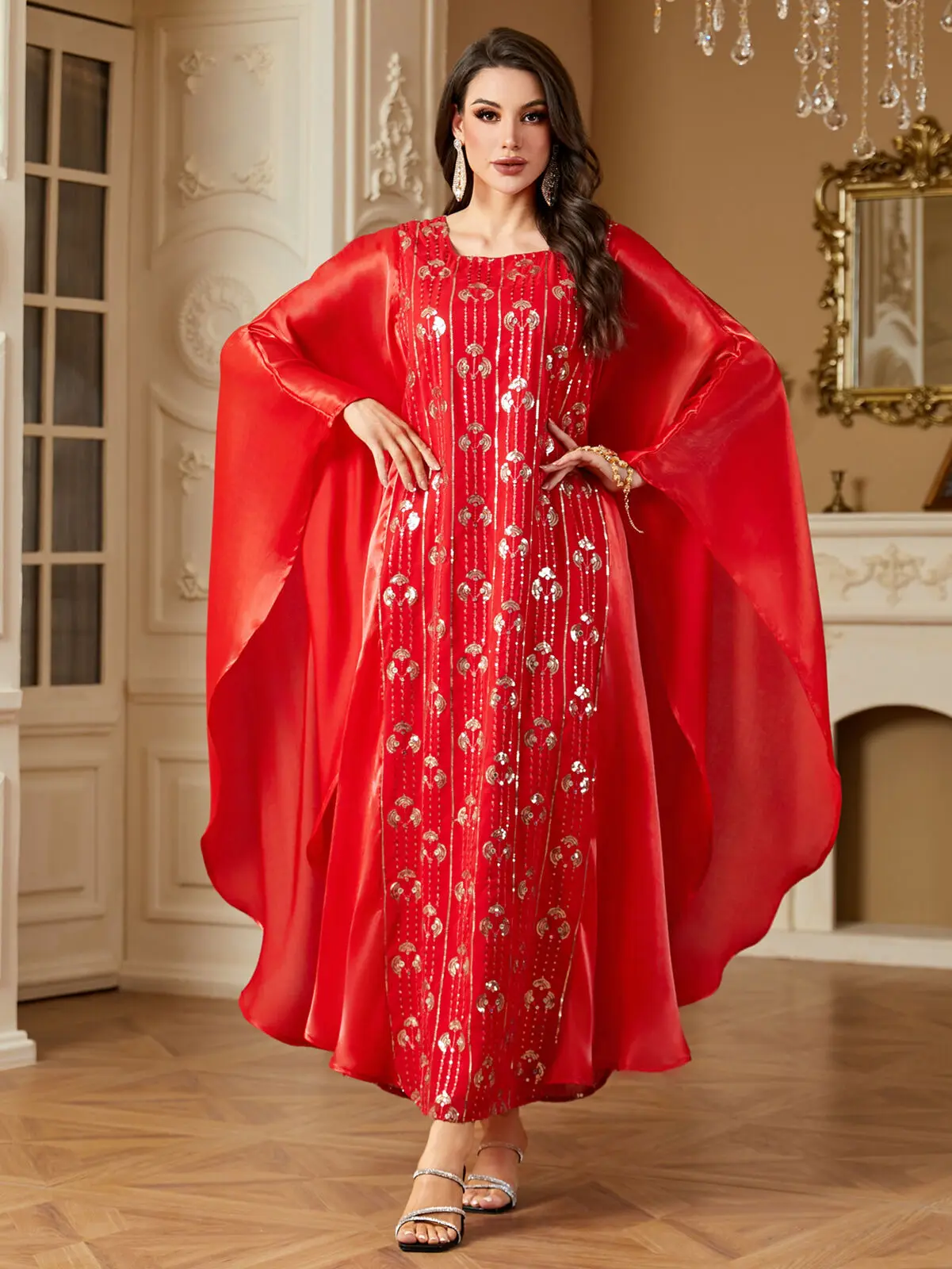 

Dubai Dress Women African Abaya Kaftan Batwing Sleeve Loose Islamic Arab Gown