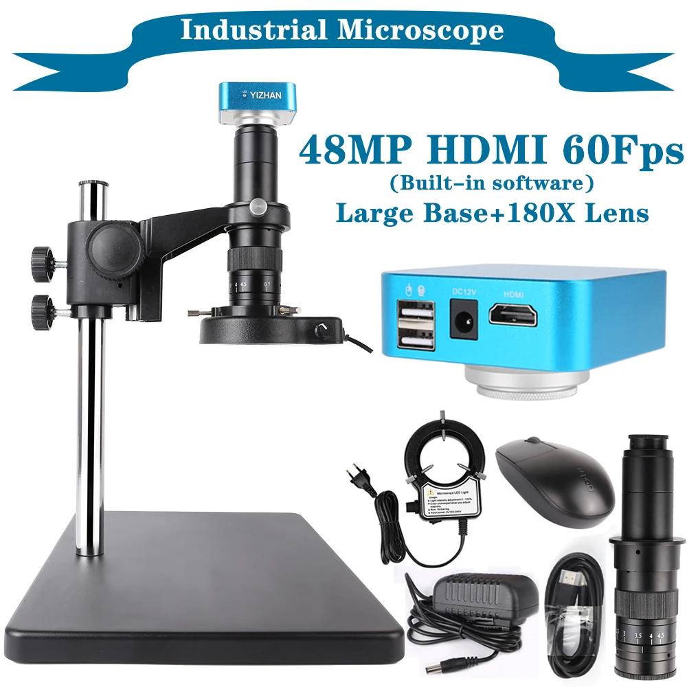 Camera Microscope 48/38/13MP 180X Lens Digital Electronic Adjustable Microscopes USB HDMI Interface HD Display Repair Welding