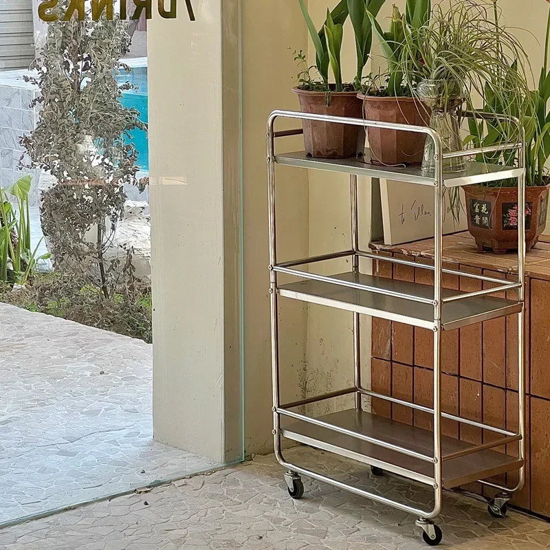 Metal Shelf Ins Modern Style Floor Multi-layer Removable Pulley Storage Rack Kitchen Islands and Trolleys Rolling Storage Cart