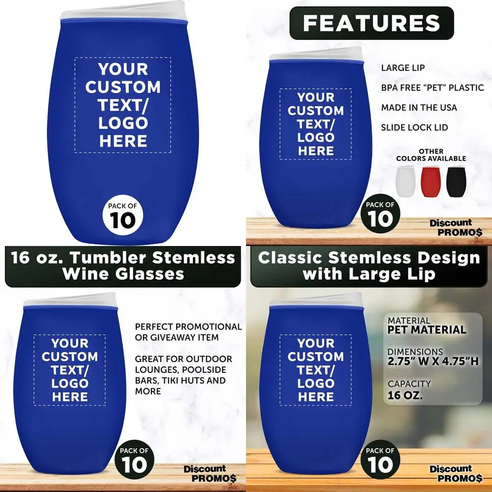 

Personalized Stemless Wine Glasses Set of 10 - 16 oz Capacity, Ideal for Wine, Cocktails, Hot and Cold Beverages, Bulk Customiza