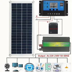 1000W Inverter Solar Panel Set 12V  Cell 10A-60A Controller  Plate Kit for Phone RV Car MP3 Charger Outdoor Battery