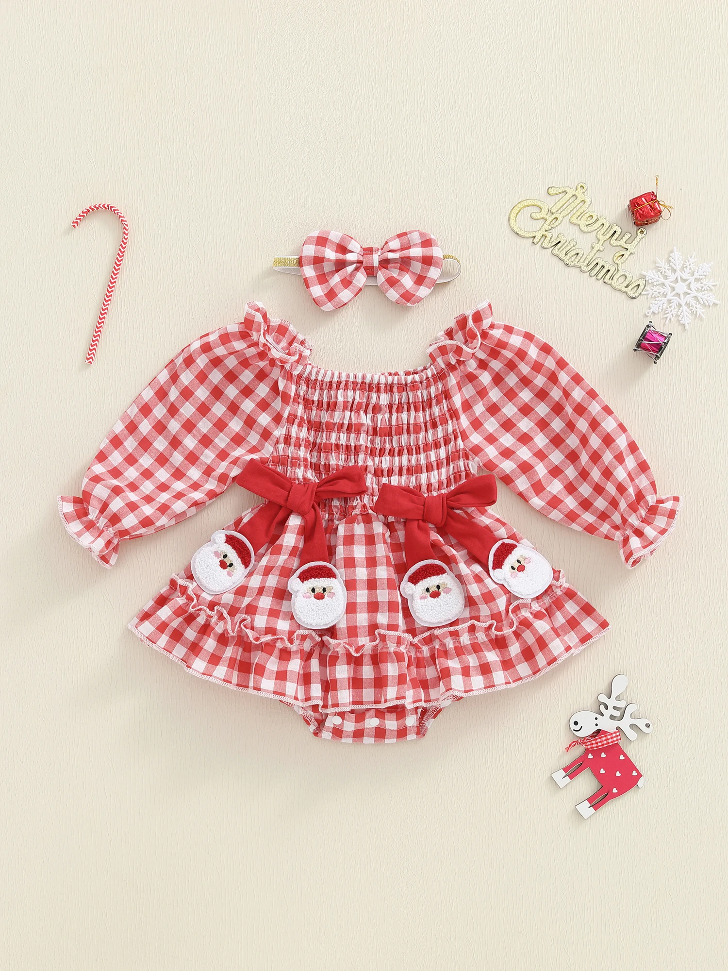 

Рождественский наряд для маленьких мальчиков, клетчатая рубашка на пуговицах с аппликацией оленя и штаны на подтяжках, комплект из 3-х предметов с галстуком-бабочкой