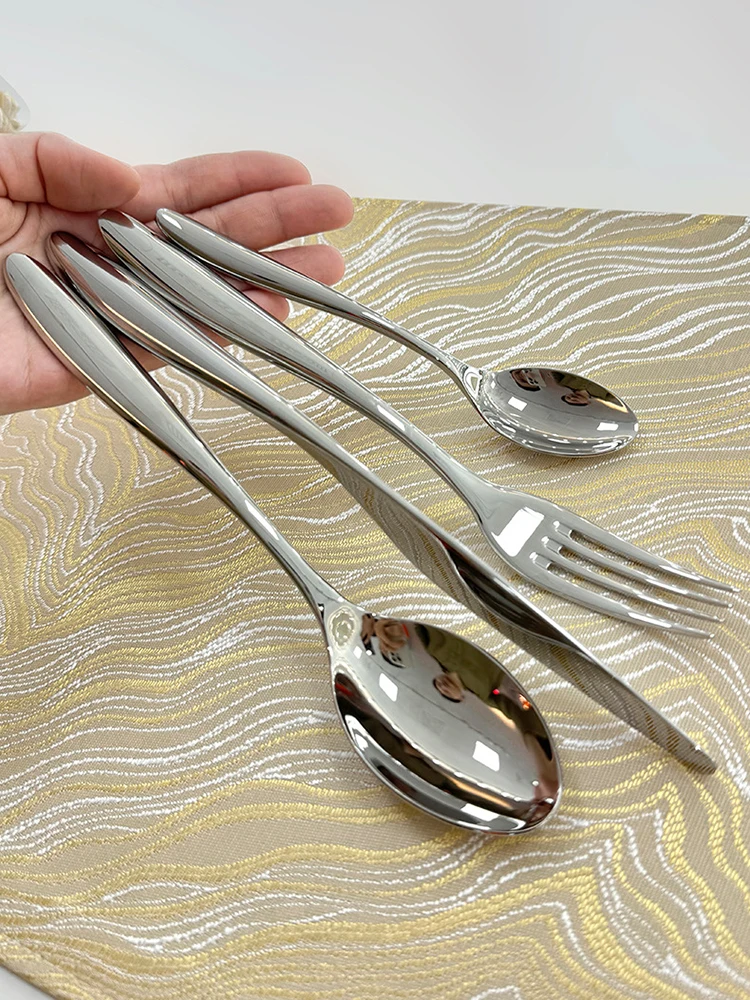 5Pcs Silver Stainless Steel Flatware Set, Heavy Duty Mirror Polished Cutlery, Luxury Knife Fork Spoon for Wedding Party