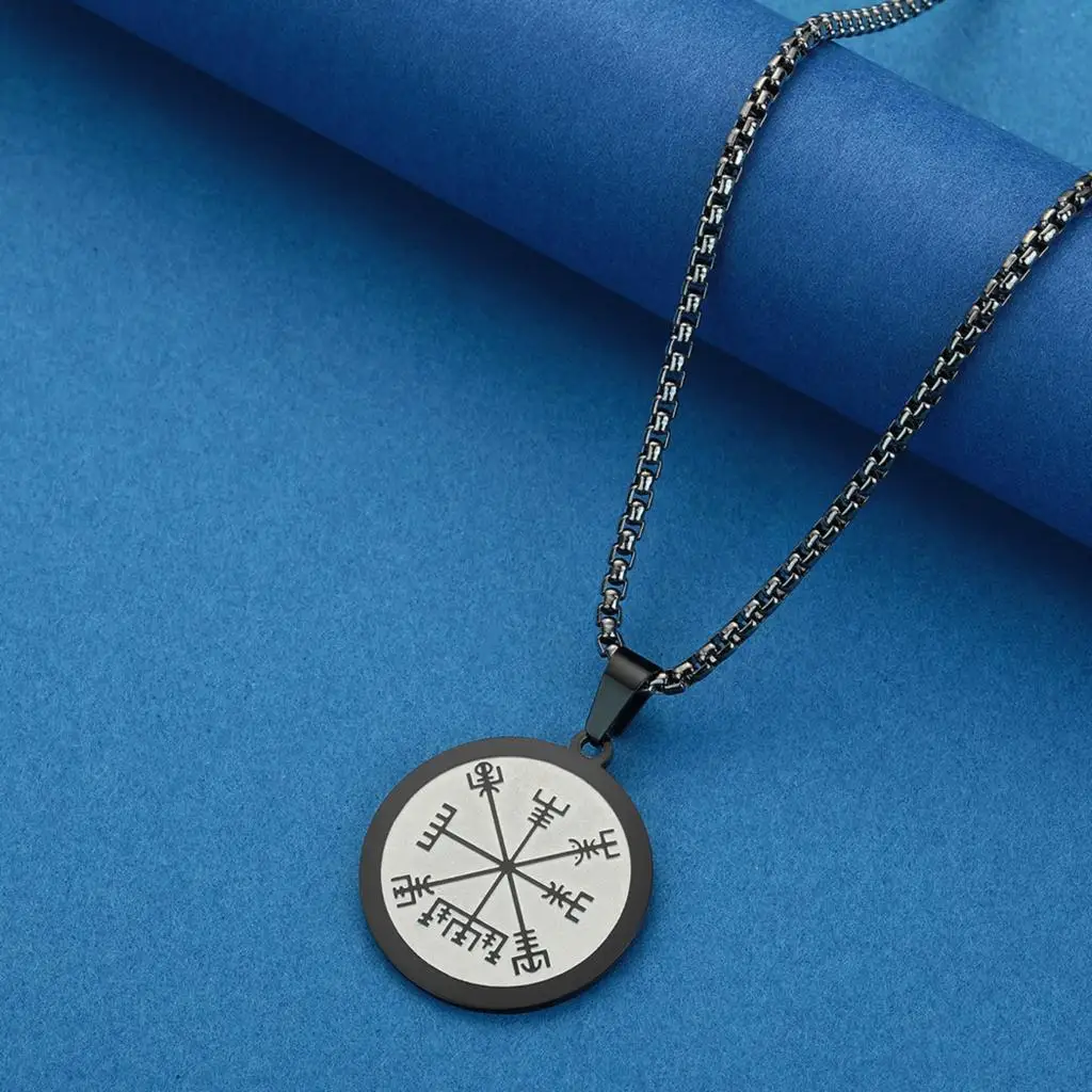 Kinitial collar con colgante de brújula vikinga Vegvisir para hombres y niños, medallón Witcher de acero inoxidable, cadena con dijes, joyería de Hip Hop