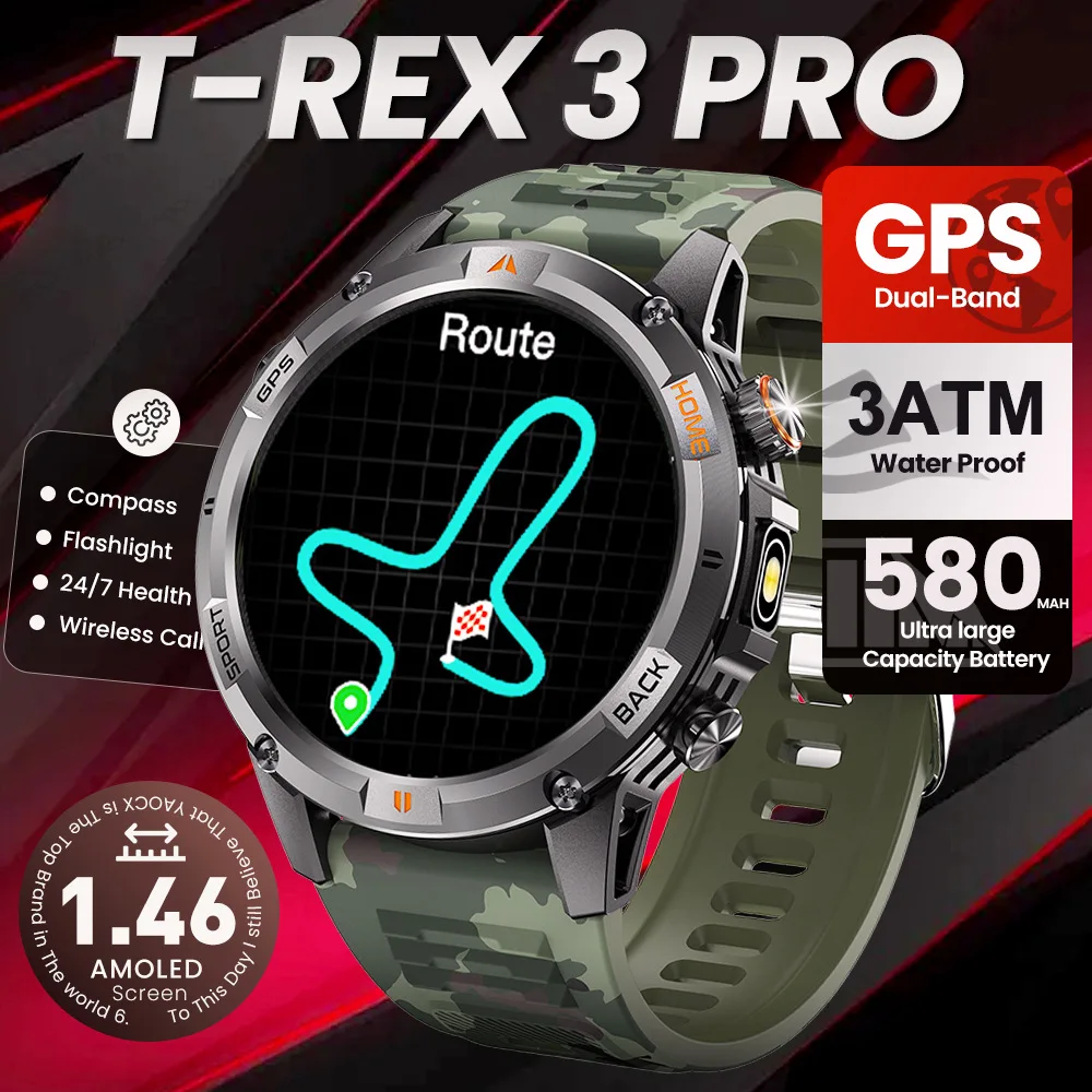 

New YK15 Sports GPS Smartwatch With LED Flashlight Compass 1.43 Inch IPS HD Screen BT Calls Health Monitor Outdoor Smart Watch