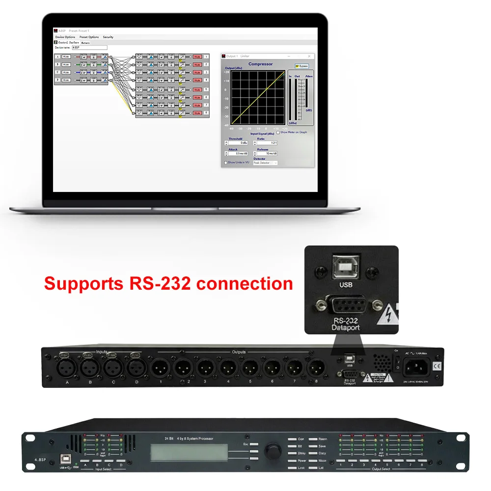 Professional 4.8SP Audio Processor 4 In 8 Out DSP System Support Original NE Software 24-Bit Digital Stage Speaker Management