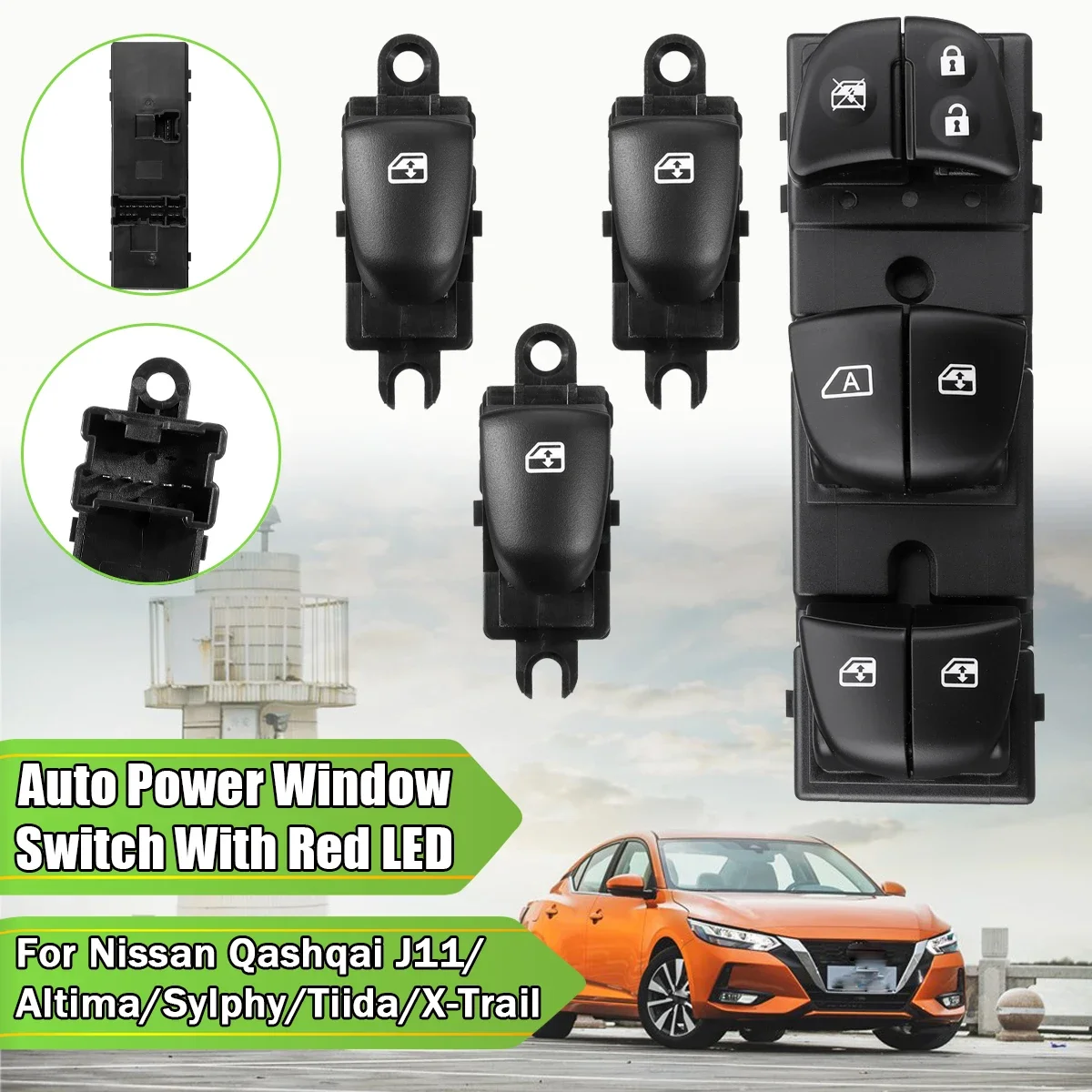 7 LED Electric Power Window Switch For Nissan Qashqai J11/Altima/Sylphy/Tiida/X-Trail/Sentra Leaf JUKE Rogue Navara Backlight