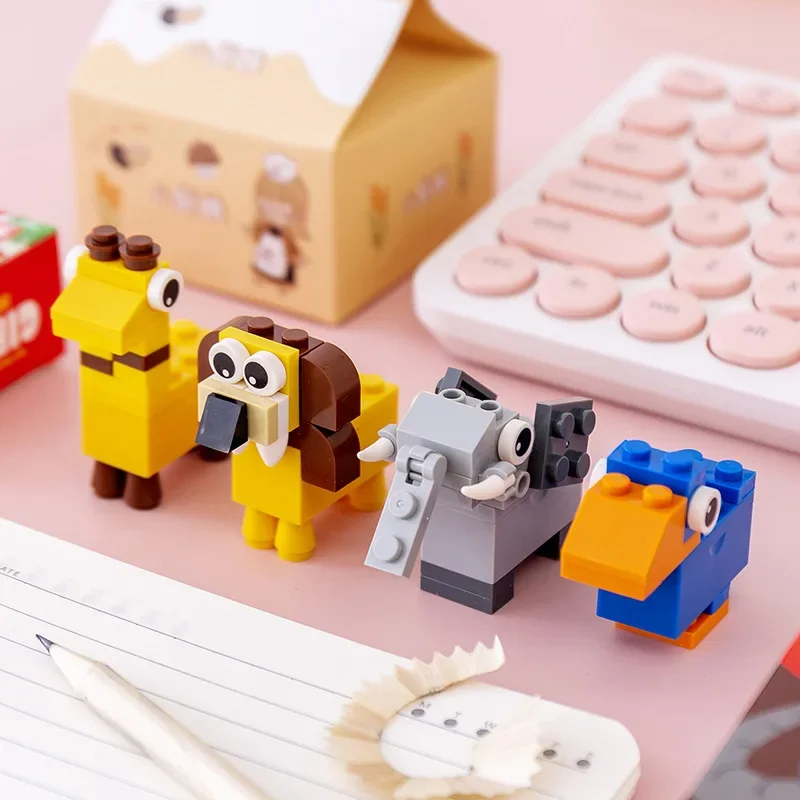 Creative Cartoon Animal Building Block Pencil Sharpener Cute Fun Build Yourself DIY Brick Stationery Boy Gift School Supplies