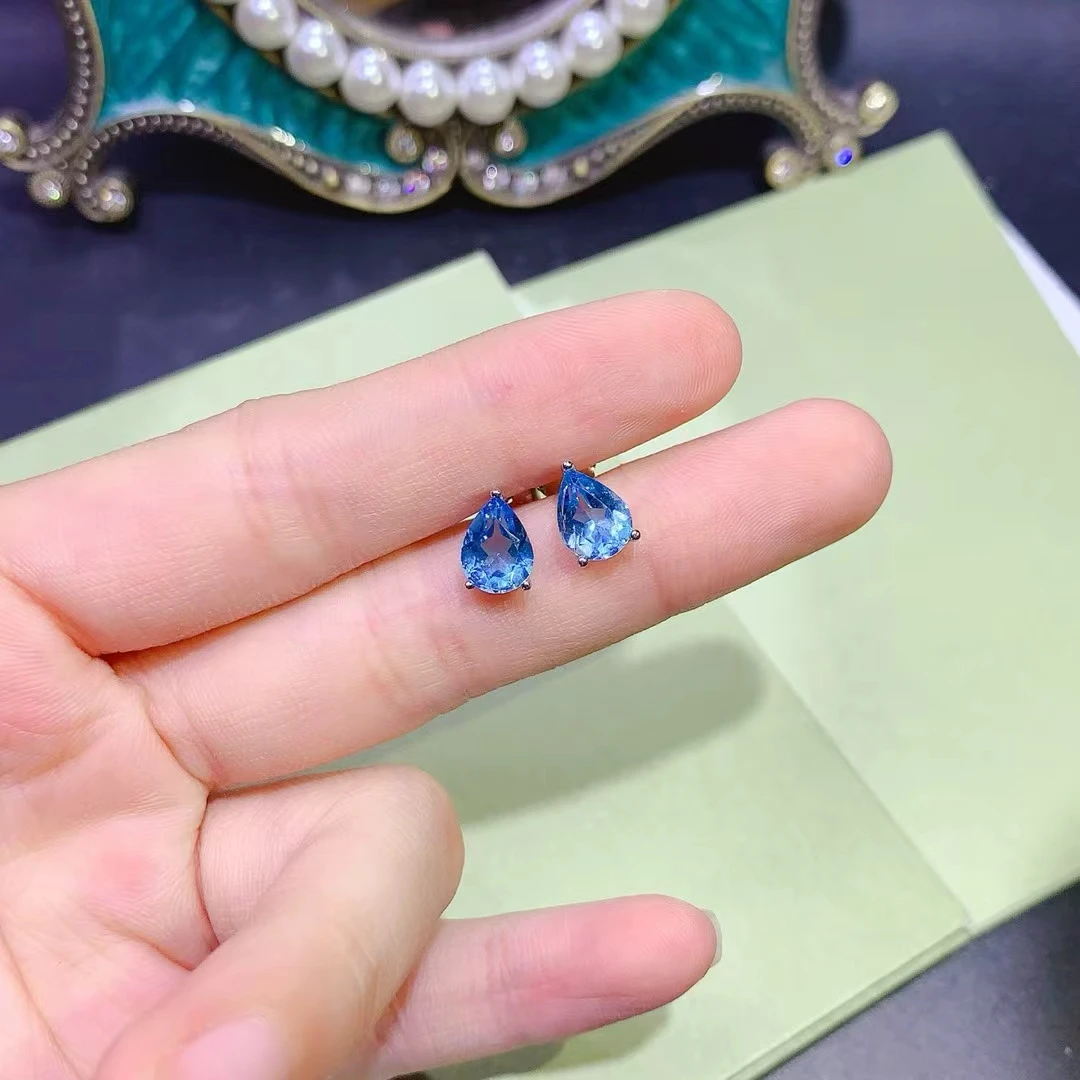 

KJJEAXCMY pure Natural Bestseller Swiss blue Topaz S925 silver exquisitely Earrings Full of luster Simple,elegant and high-end