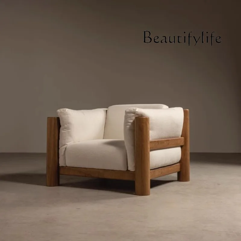 Nordic walnut sofa large apartment living room furniture single sofa chair hotel bed and breakfast study office