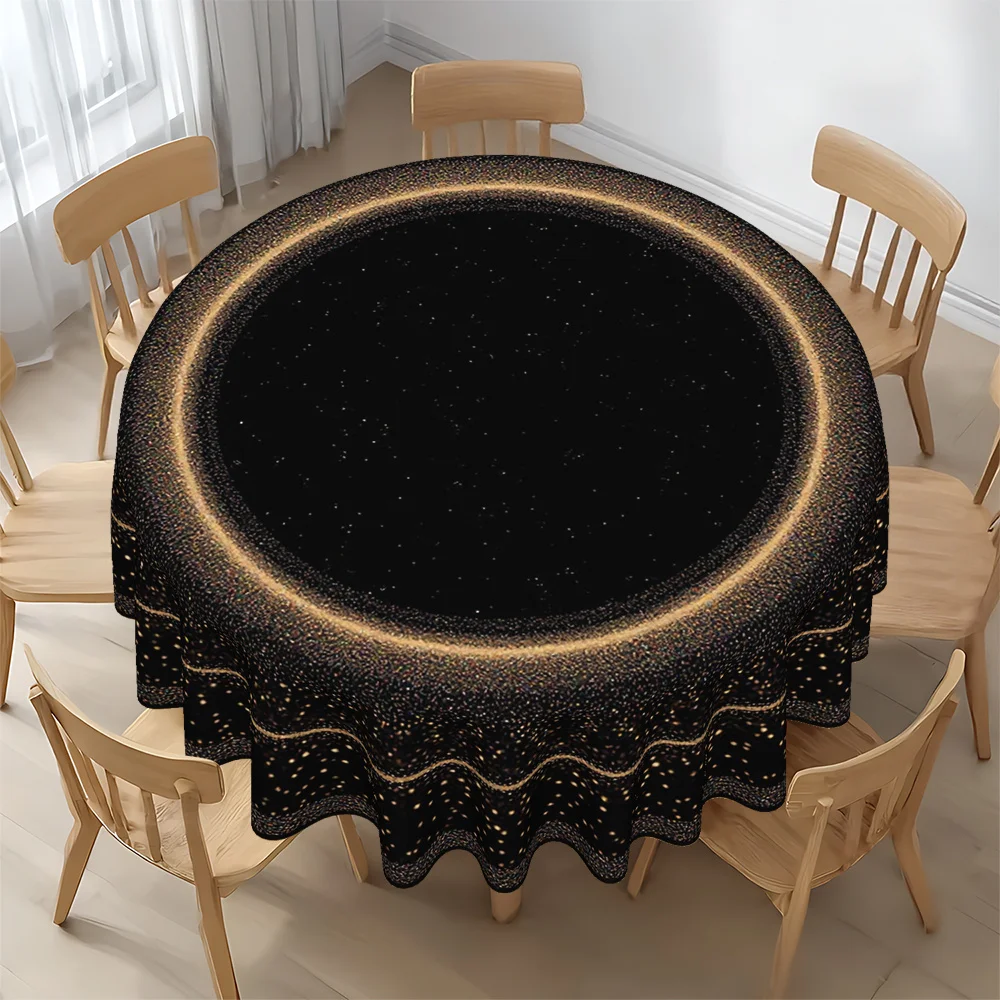 Round tablecloth, tablecloth, table cover, round table cover, star-themed star pattern in gold and black design.zyc