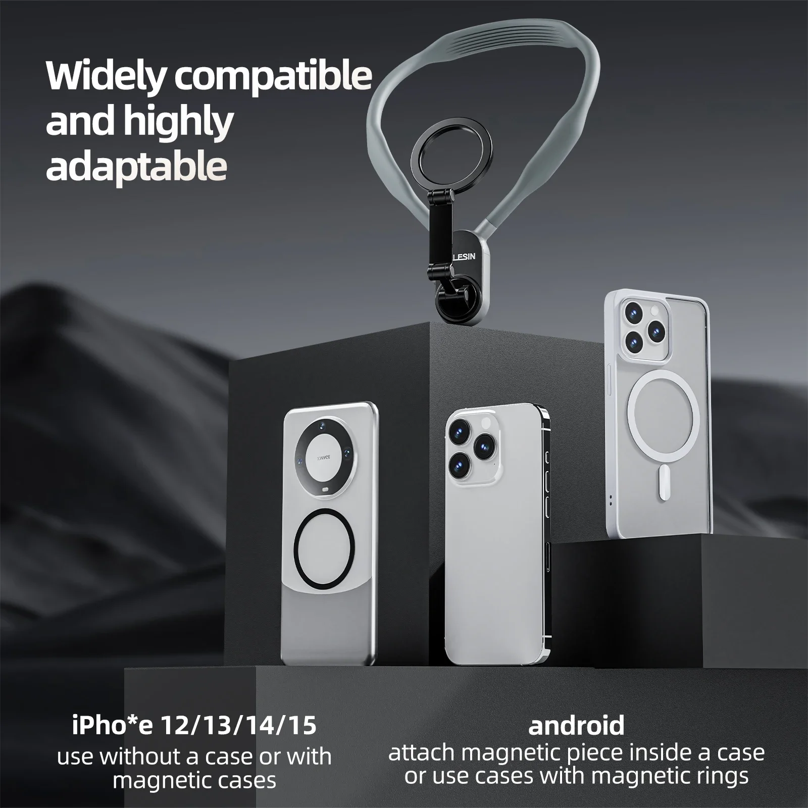 TELESIN-Support de cou magnétique en silicone, support à dégagement rapide pour Smartphones, iPhone 11, 12, 13, 14, 15, Android, accessoire Samsung