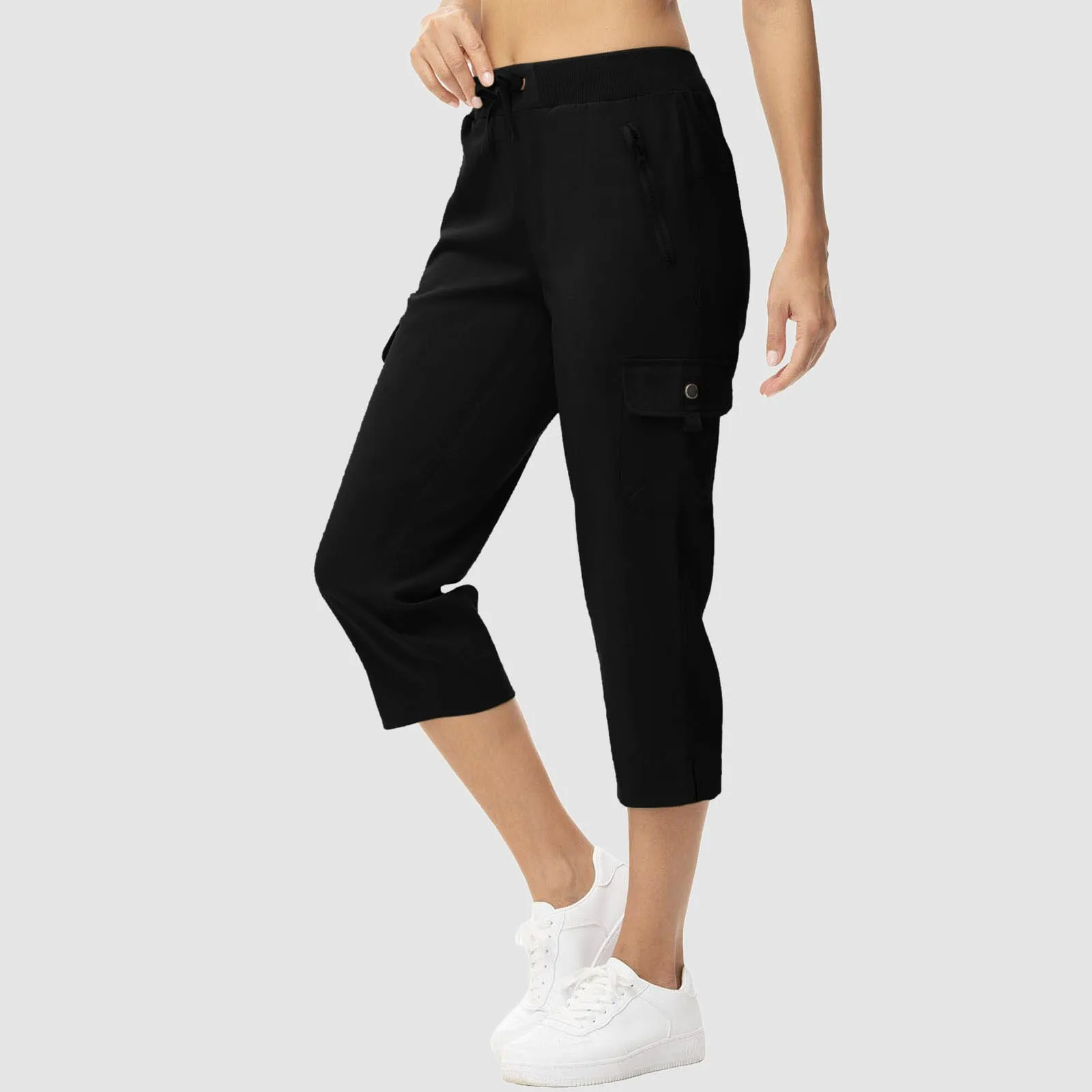 

Sweatpants Women Jogger Cargo Pants Casual Multi Pockets Zipper Side Pocket Trousers Cargo Baggy Capri Pants Women