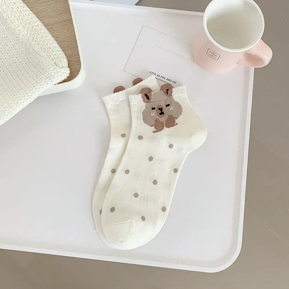 5Pairs Sweat Absorption Cartoon Capybara Socks Dot Non-Slip Capybara Mid-tube Socks Hosiery Thin Socks Women Women