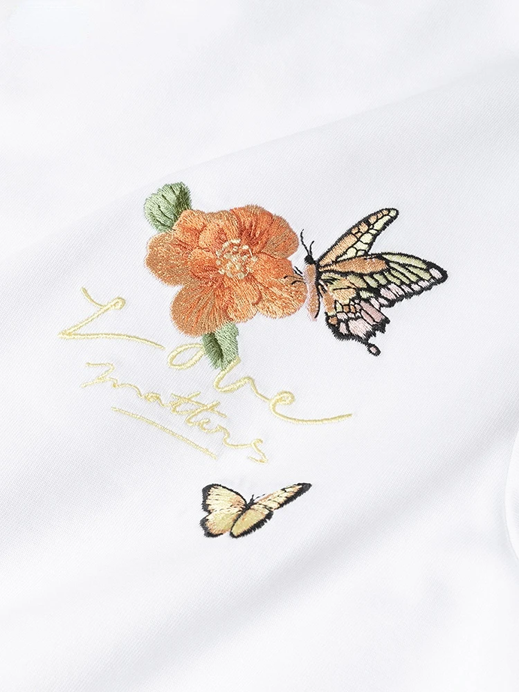 Summer Embroidery T Shirt Men Women Butterfly Harajuku T Shirt Fashion Graphic Tees Short Sleeve High Street Couple Clothes 2023