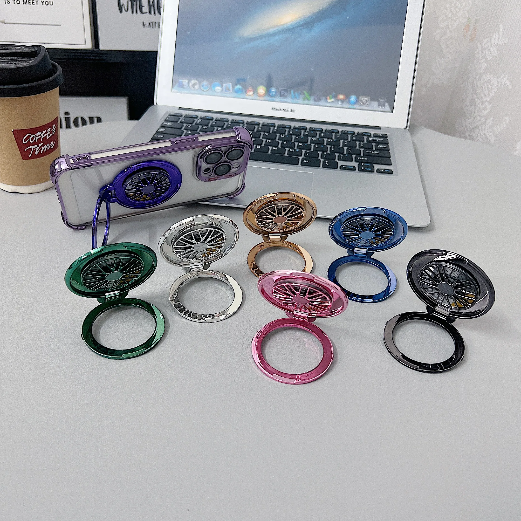 1pc Cute Electroplating Gyroscope Plating Finger Ring Holder Stand Grip 360Rotating for Mobile Phone Back Sticker Socket Bracket