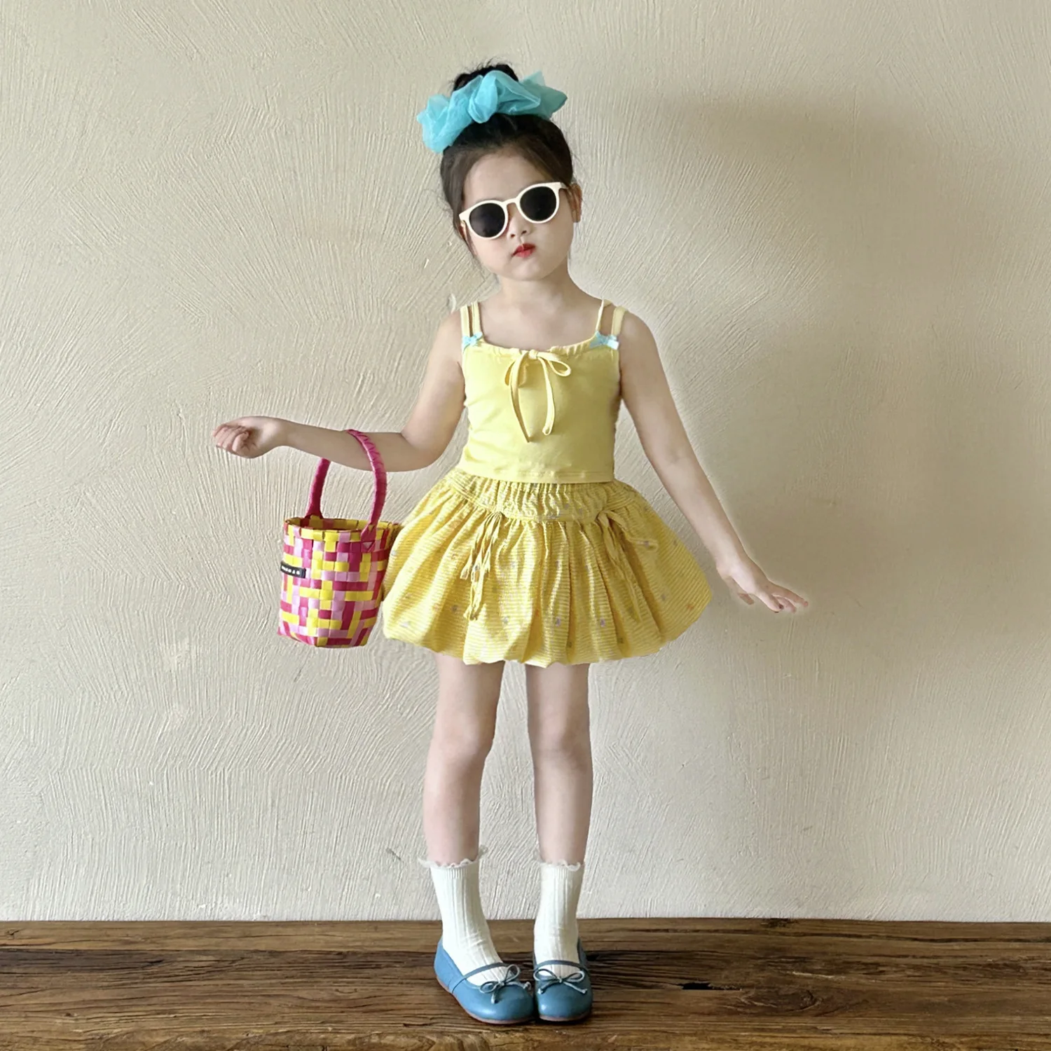 

Girls Yellow Suspender Bud Skirt Set 2025 Summer New Baby Girl Sweet Dopamine Skirt Two-piece Set