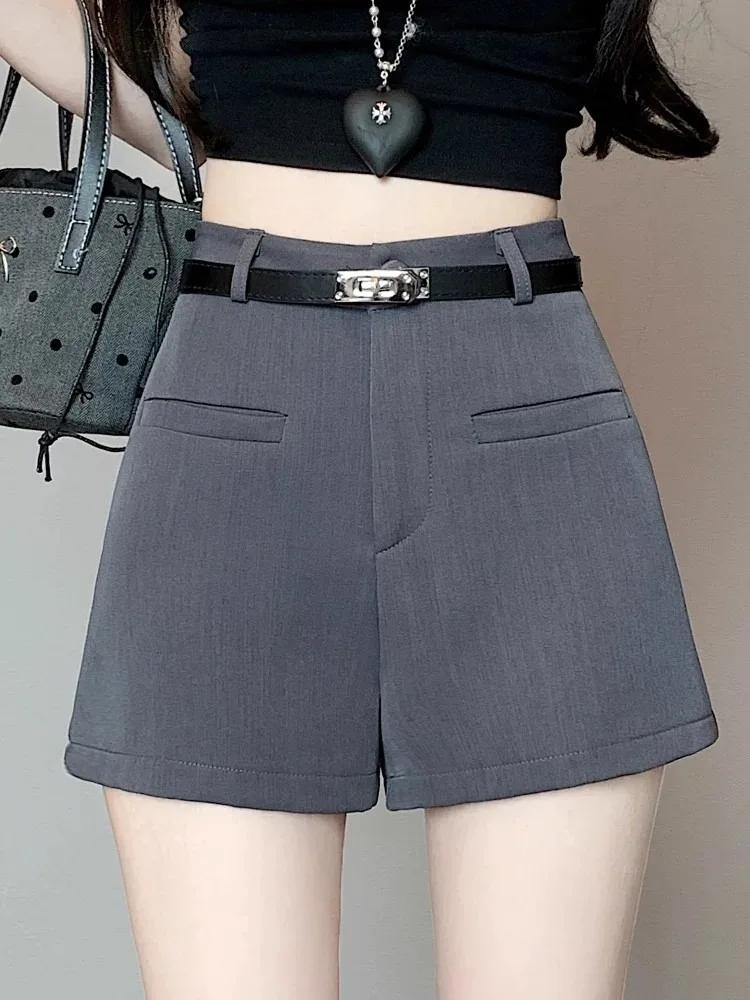 Anzugshorts, Stiefelhosen, Damen-Sommerhosen mit hoher Taille, lockere Passform, figurformend, weites Bein, „Spicy Girl“-Stil, A-Linien-Shorts, für kleinere Statur. – Detail 2