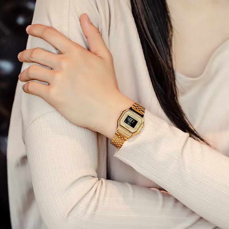 ساعة كاسيو أصلية للرجال، ساعة ذهبية صغيرة، ساعة مربعة عصرية، ساعات فضية صغيرة