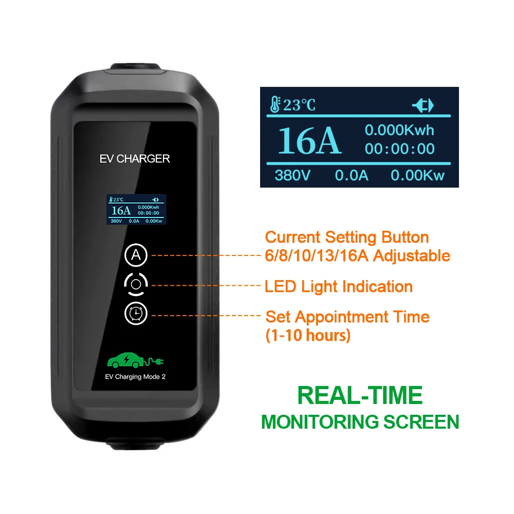 Isigma EV Charger 16A 11KW Type 2 IEC-62169  Adjust Current Timer Charging For Hybrid Eletric Vehicle Cars With Plug 5M Cable