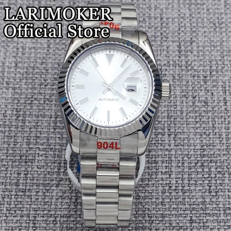 LARIMOKER 31mm Sapphire Crystal Stainless Steel Silver Watch Case Strap Lady's 24.5mm White Dial NH05 Automatic Movement Watches