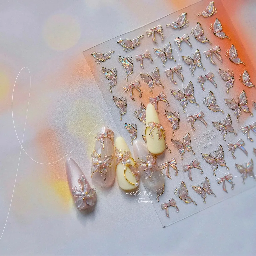 Jelly Butterfly 5D Nail Art Sticker Rhinestone Crystal Charming Shiny Insect Animals DIY Self Adhesive Decoration Manicure Decal