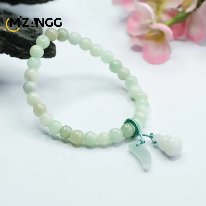 Naturalna bransoletka z jadeitu Green Gourd Jade Bracelet Ręcznie rzeźbiona wysokiej klasy biżuteria Lucky Charms dla mężczyzn i kobiet