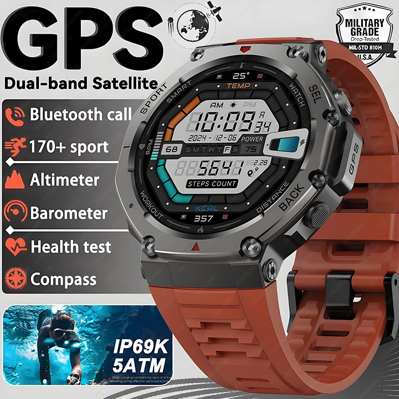 

2025 New For HUAWEI Xiaomi Original Outdoor Smart Watch Men GPS Sport Fitness Compass Health 5ATM Waterproof BT Call Smartwatch