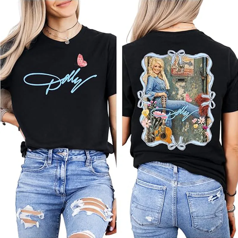 Dolly Music Parton Memorial Shirt for Women, Retro Country Music Butterfly Tee Men Youth Y2k Vintage Graphic Fashion Tops Gifts