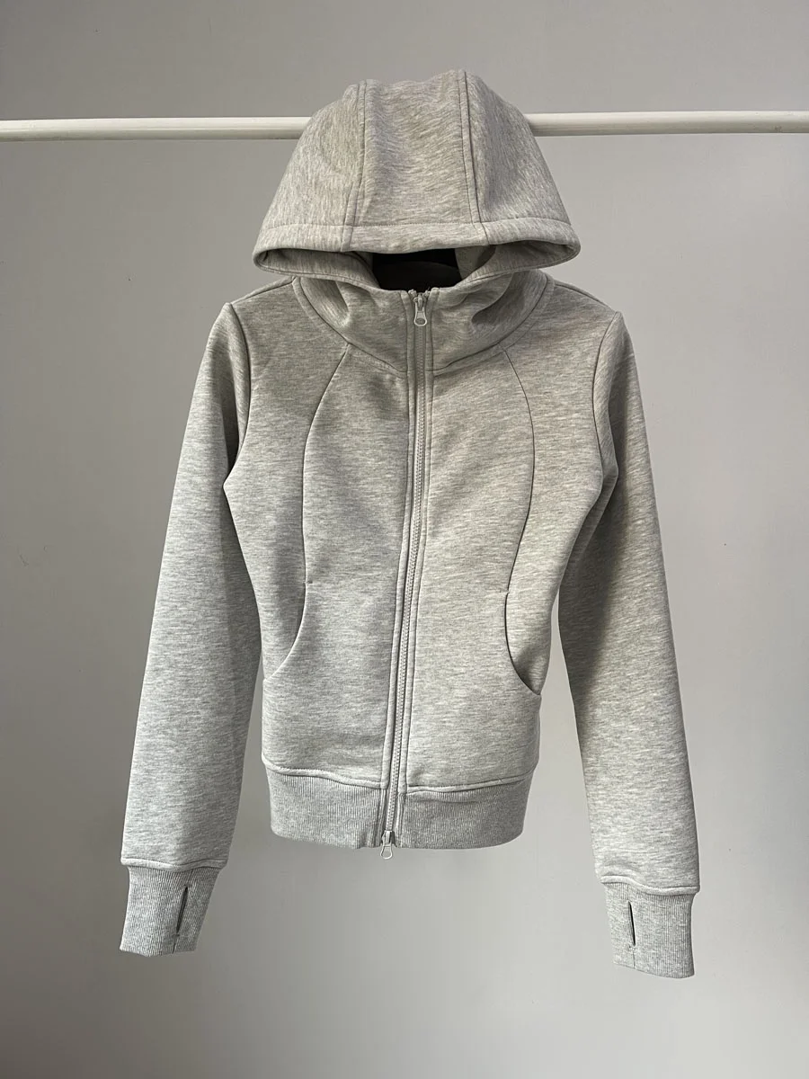 

American Sle Spicy Girl Faion Color Hoodie Women's Autumn Winter Waist Cinching Slimming Fce Lined Warm Outerwea...