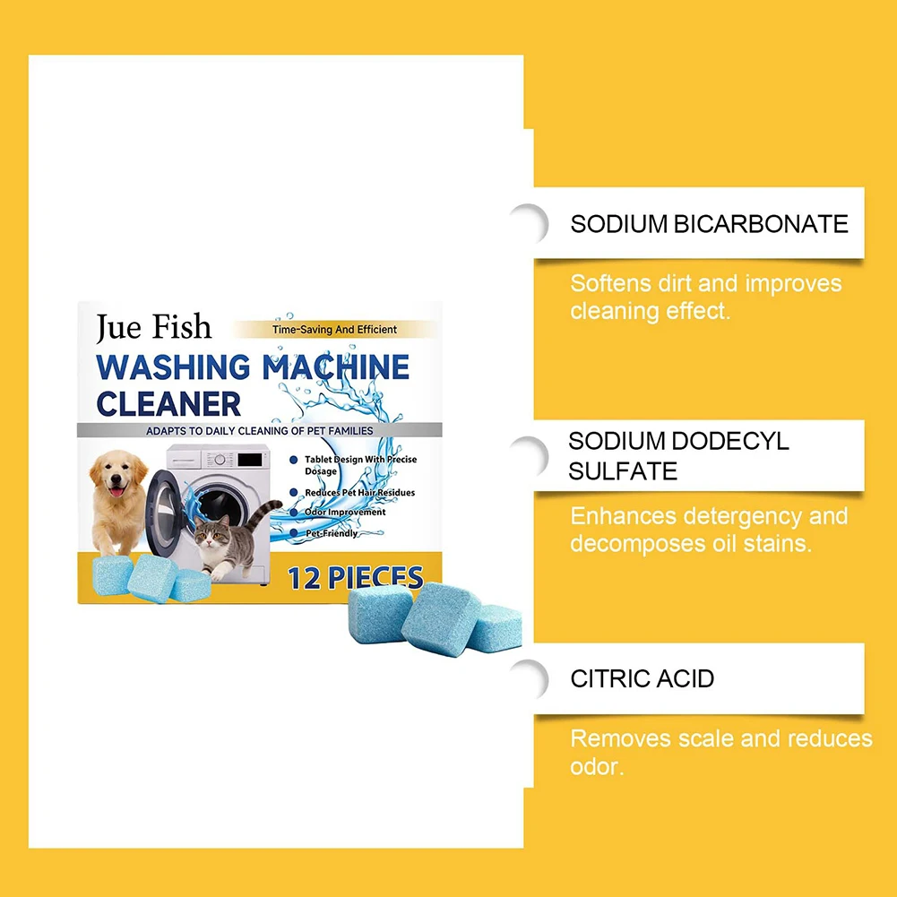 Washing Machine Cleaner Tablets Removes Pet Hair Residue Dissolver Daily Cleaning Improves Odor Control Pet-Friendly clean