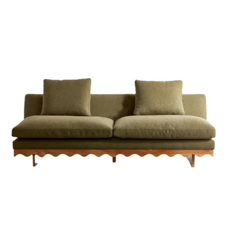 wabi-sabi wind straight row solid wood sofa without armrests, removable and washable dark green three-person log sofa