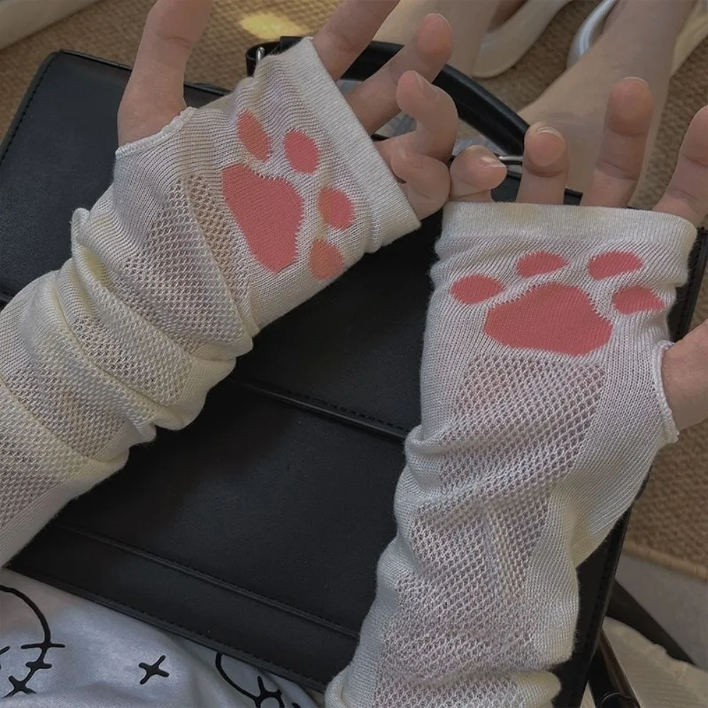 

Cute Fingerless Kitty Paw Arm Sleeves UV Protection Breathable Cat Claw Arm Cover Cotton Thin Cat Oversleeve JK