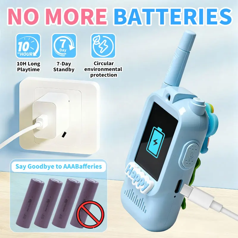 Kids Video Walkie Talkie with HD Screen Type-C Rechargeable One-Click Intercom DIY Dinosaur Sticker Portable Walkie Talkie Gifts
